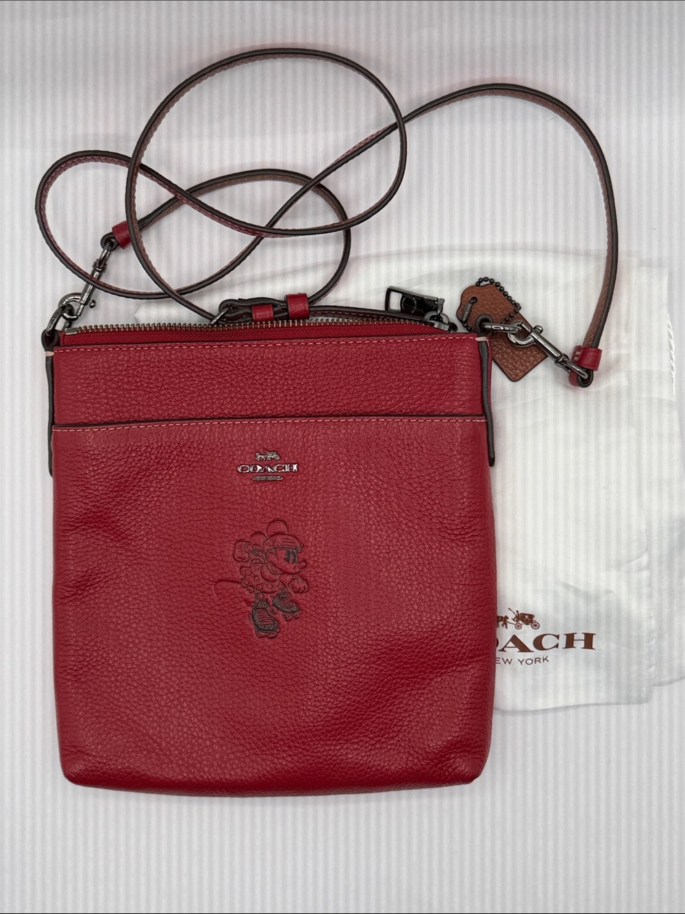 Coach Disney Red Pebbled Leather Crossbody with Mickey Outline